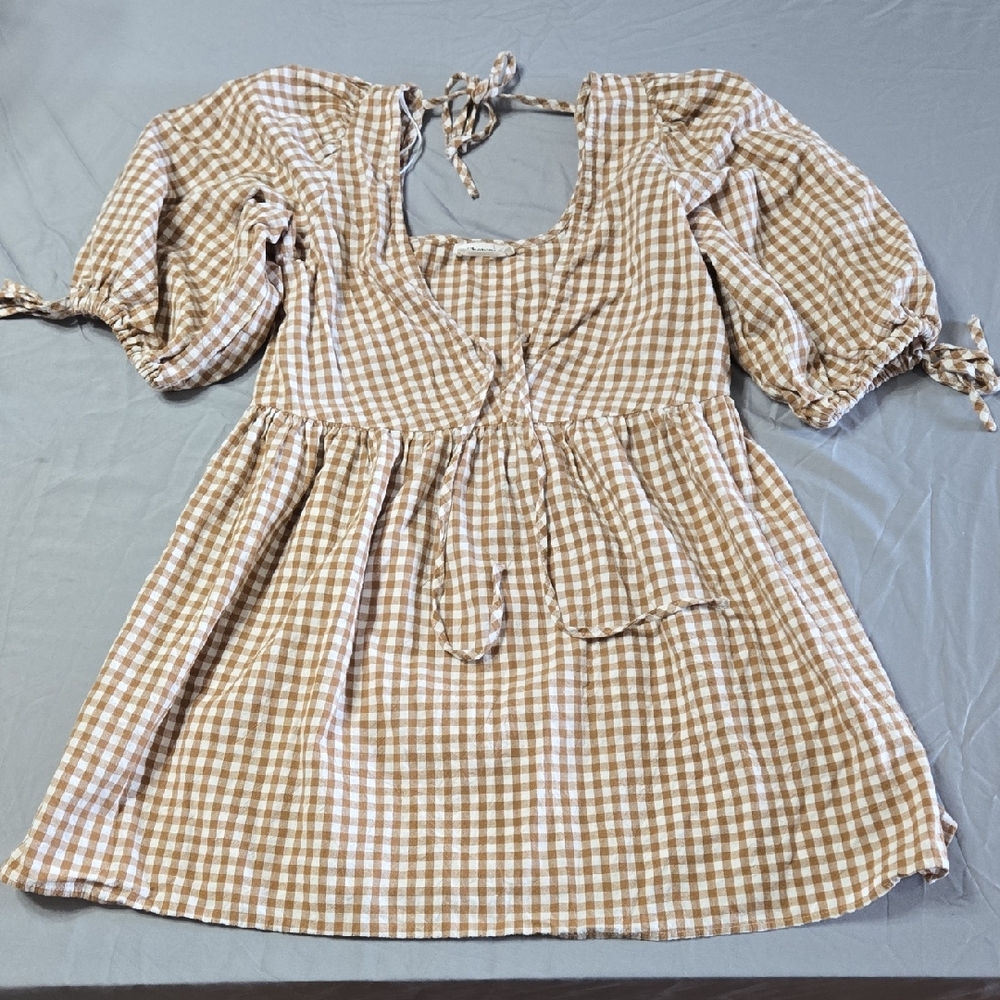 Showpo Sz 4 Womens Gingham Puff Sleeve Mini Dress